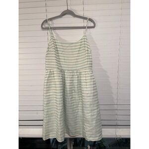 J Crew Linen Dress Sz 16 Blue White Nautical Preppy Classic Coastal Beach Cruise